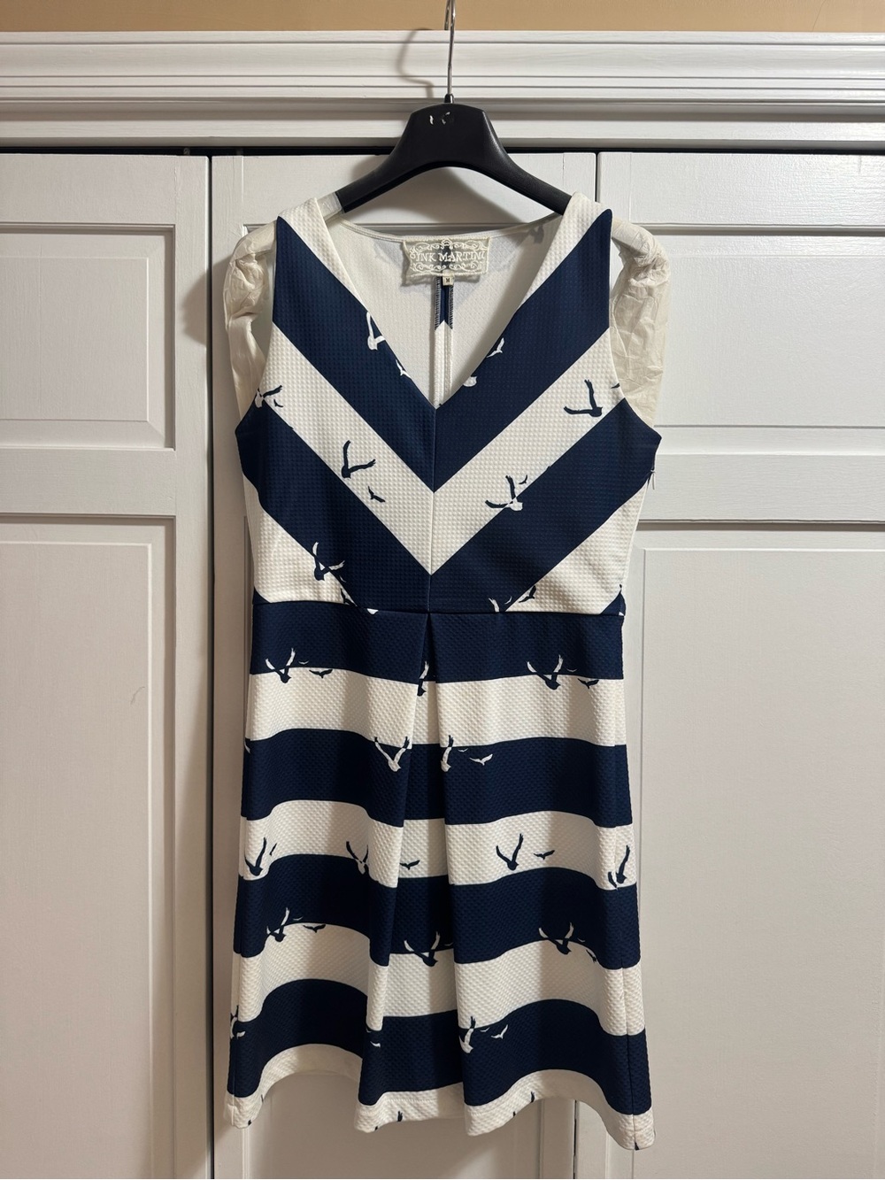 Pink Martini Nautical Navy and White Striped V-Neck Mini Dress